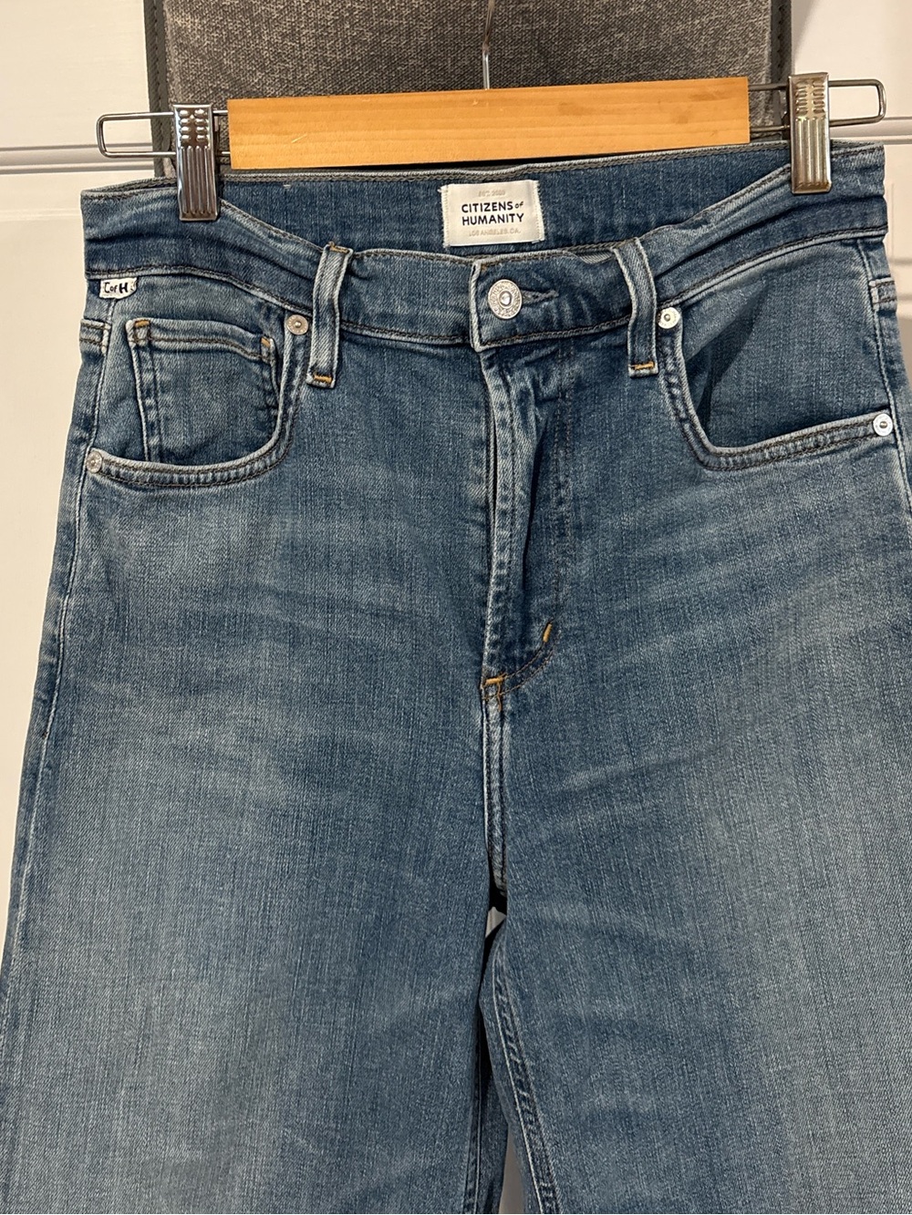 Citizens Of Humanity Lyra Medium Blue Cropped Wide-Leg Jeans 26 - Picture 3 of 9